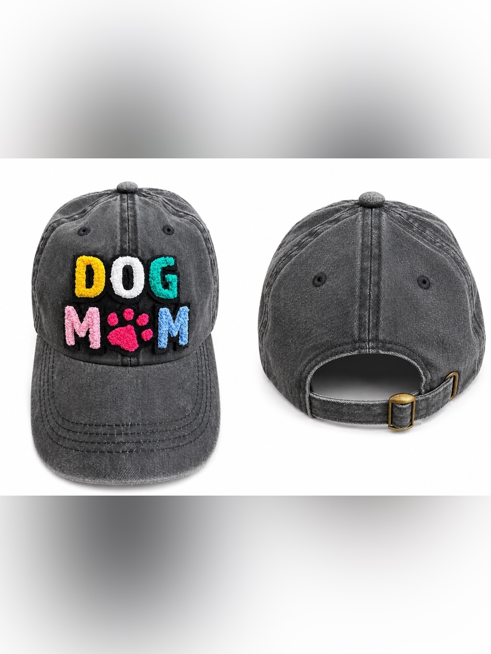 David and Young Dog Mom Baseball Cap Chenille Patch Distressed Gray Hat